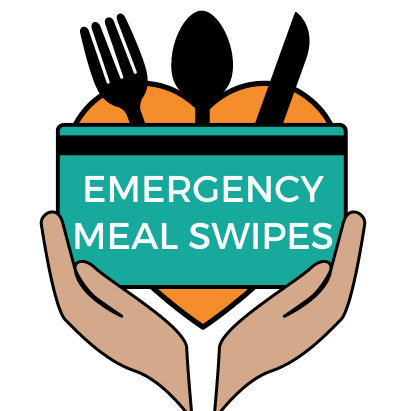 Emergency Meal Swipes Logo: Hands holding meal card and utensils